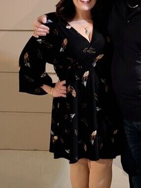 Black Feather Print Wrap Dress